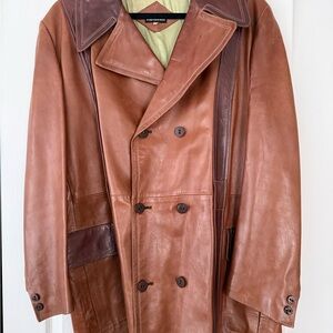 Men's Tan Leather Trench Coat
